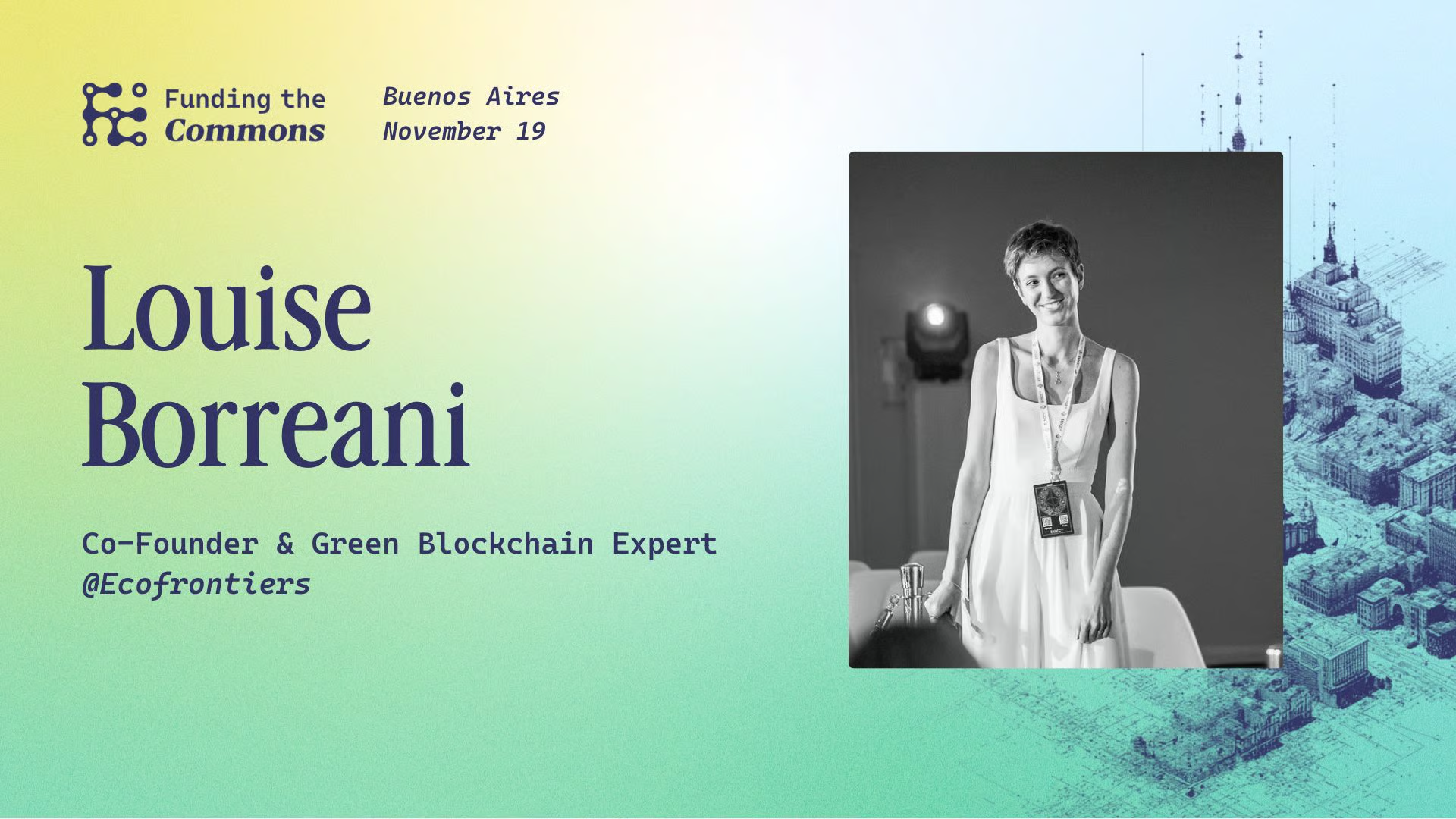 Louise Borreani speaking at Funding the Commons, Buenos Aires