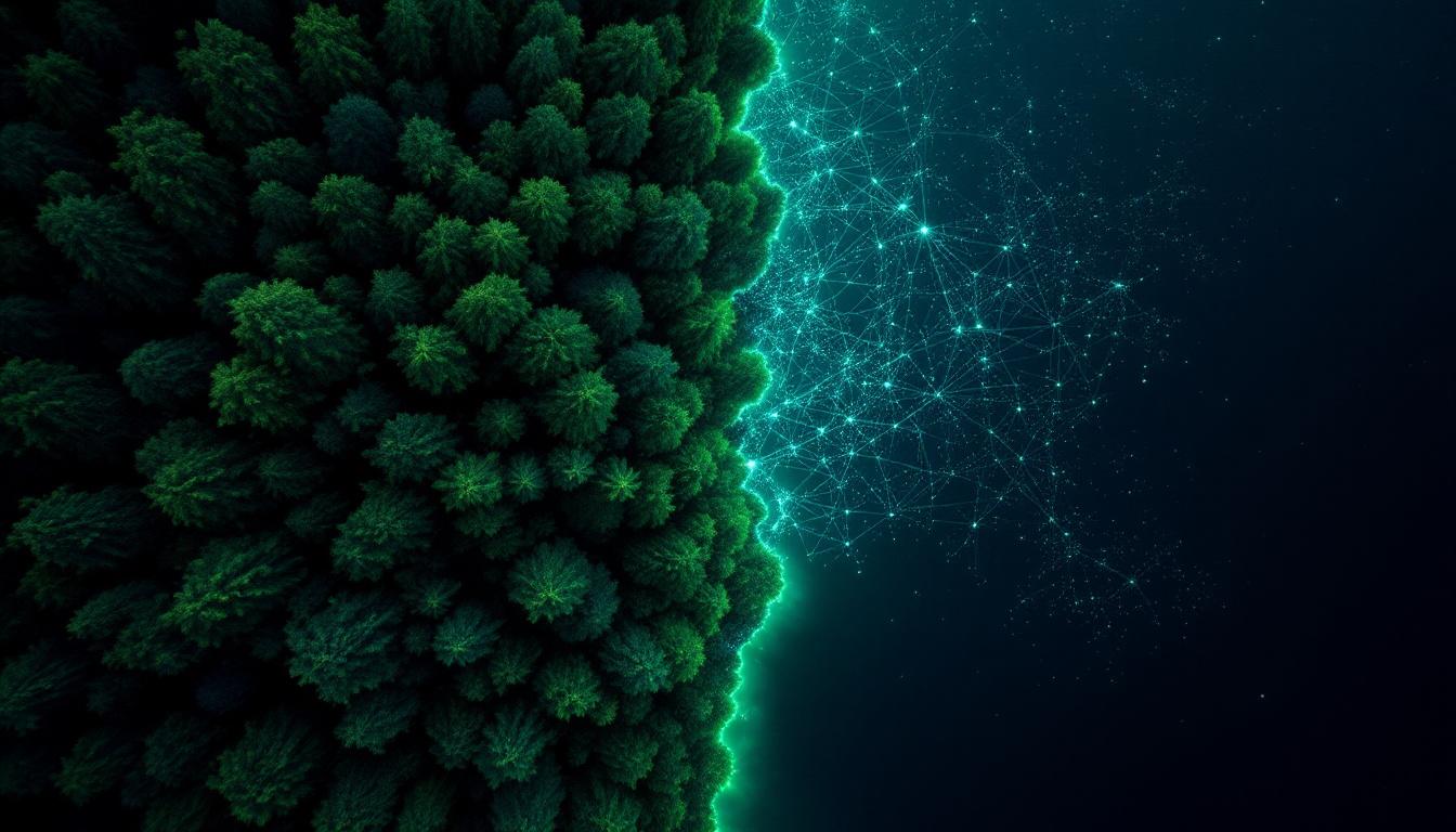 Canopée forestière qui se transforme en graphe de réseau